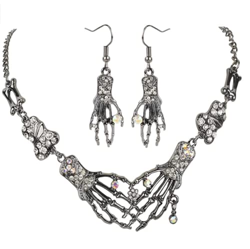 Big Top Deals Halloween Necklace & Earring Set Costume Party Masquerade Dress Up Unisex Design, Silver
