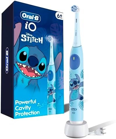 Oral-B iO Kids Rechargeable Electric Toothbrush, Stitch with 1 Brush Head - Automatic Pressure Sensor - 3 Cleaning Settings - 2 Min Music Timer - 28 Day Battery Life