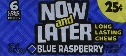 Now & Later Original Taffy Chews Candy, Blue Raspberry, 0.91 Ounce (Pack of 24)