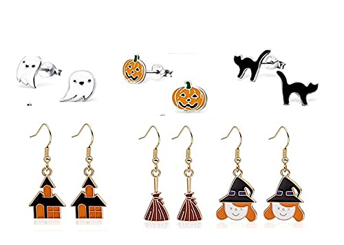 New Big Top Deals 6 Pairs Halloween Stud & Drop Dangle earrings For Women Girls Party Dress Up Costume Masquerade