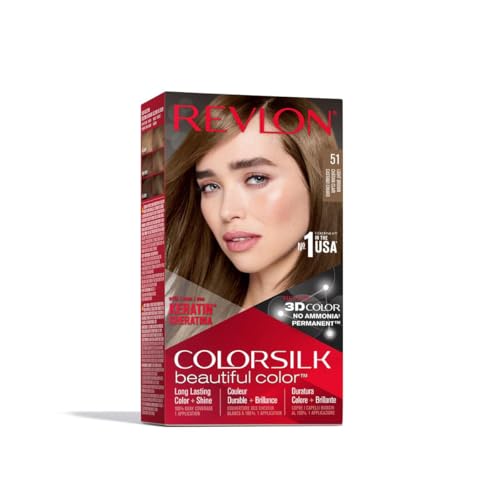 Revlon Permanent Hair Color, Permanent Hair Dye, Colorsilk with 100% Gray Coverage, Ammonia-Free, Keratin and Amino Acids, 40 Medium Ash Brown, 4.4 Oz (Pack of 1)