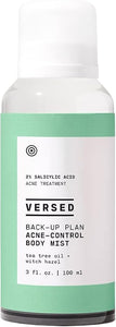 Versed Back-Up Acne Control Body Mist - All Over Blemish Spot Treatment + Salicylic Acid Spray with Tea Tree Oil & Witch Hazel - Oil Control + Redness Relief Acne Spray for Back & Body - Vegan (3 oz)