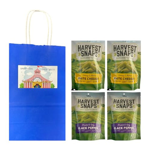 Big Top Deals USA Blue Paper Bag with Snaps Veggie Chips (Black Pepper & White Cheddar) 4-Pack – 5.25x3.2x8, 2 Bags of Each Flavor – Crunchy Snack Variety Bundle - Candy - Snacks