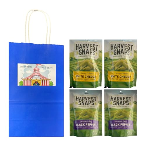 Big Top Deals USA Blue Paper Bag with Snaps Veggie Chips (Black Pepper & White Cheddar) 4-Pack – 5.25x3.2x8, 2 Bags of Each Flavor – Crunchy Snack Variety Bundle - Candy - Snacks