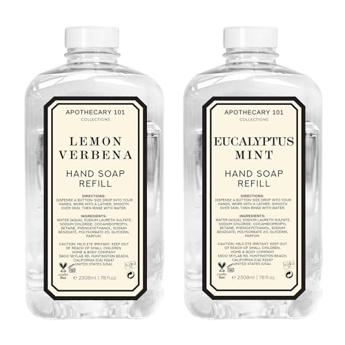 Apothecary 101 Collections | Hand Soap Refill | Home and Body Company | 78oz x 2 | Lemon Verbena & Eucalyptus Mint - Personal Care