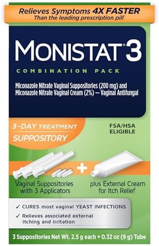 Monistat 3-Day Yeast Infection Treatment, Miconazole Vaginal Suppositories - Personal Care