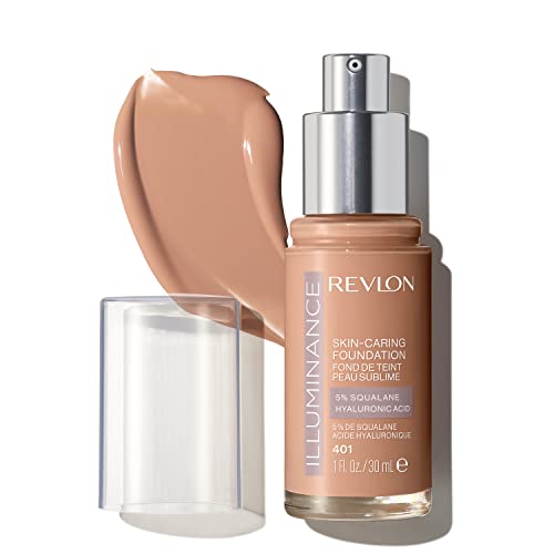 Revlon Illuminance Skin-Caring Liquid Foundation, Hyaluronic Acid, Hydrating and Nourishing Formula with Medium Coverage, 401 Light Coffee, 1 fl oz - Personal Care