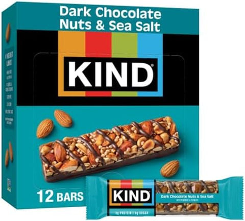 KIND Healthy Snacks Bars, Dark Chocolate Nuts & Sea Salt, Gluten Free, Low Sugar, High Fiber Snacks, 6g Protein, 12 Count