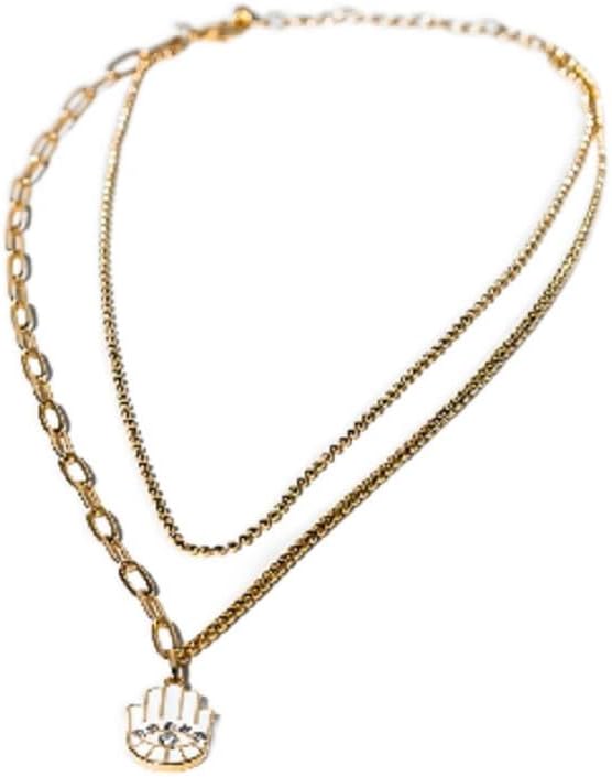 Charming Charlie 2 Layered Hamsa Necklace for Women: Eye of Hamsa Necklace - Symbol of Protection against the Evil Eye and Good Fortune in Stylish Layers.
