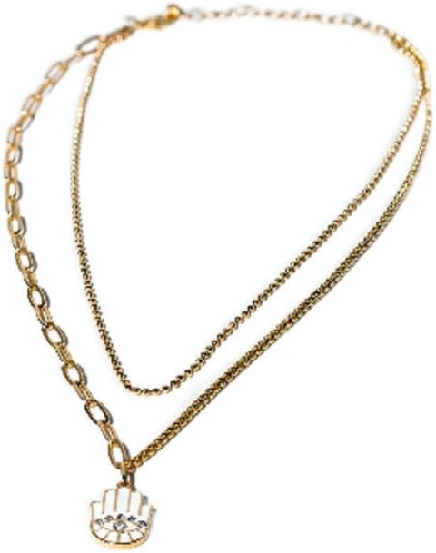 Charming Charlie 2 Layered Hamsa Necklace for Women: Eye of Hamsa Necklace - Symbol of Protection against the Evil Eye and Good Fortune in Stylish Layers.