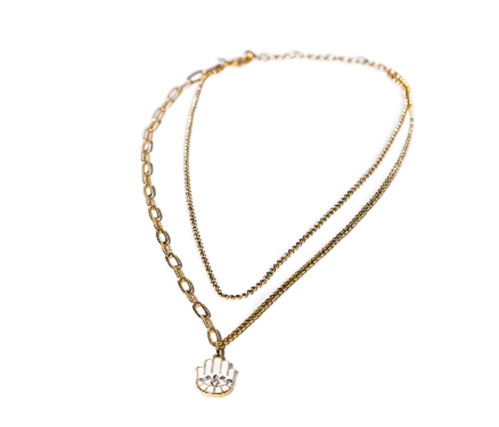 Charming Charlie 2 Layered Hamsa Necklace for Women: Eye of Hamsa Necklace - Symbol of Protection against the Evil Eye and Good Fortune in Stylish Layers.