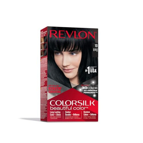 Revlon Permanent Hair Color, Permanent Hair Dye, Colorsilk with 100% Gray Coverage, Ammonia-Free, Keratin and Amino Acids, 10 Black, 4.4 Oz (Pack of 1)