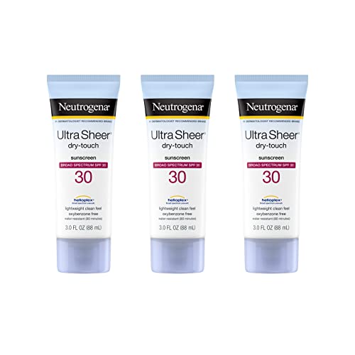 Neutrogena Ultra Sheer Dry-Touch Sunscreen Lotion, Broad Spectrum SPF 30 UVA/UVB Protection, Oxybenzone-Free, Water Resistant, Non-Comedogenic, Non-Greasy, Travel Size, 3 fl. oz, Pack of 3