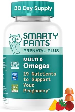 Smartypants Prenatal Multivitamin Gummies with Omega 3 DHA/EPA, Methylfolate, Biotin, Vitamins D3, C, B12, B6, A, K, and Zinc, Gluten Free, Clean Label, Two Fruit Flavors, 90 Gummies (30 Day Supply)