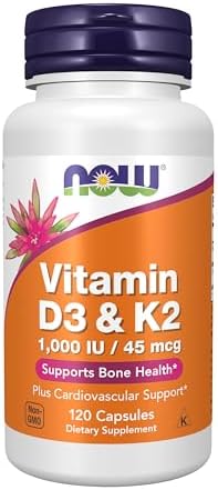 NOW Supplements, Vitamin D-3 & K-2, 1,000 IU/45 mcg, 120 Veg Caps