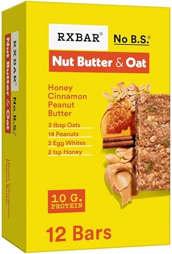 Rxbar Nut Butter and Oat Protein Bars, Protein Snacks, Snack Bars, Honey Cinnamon Peanut Butter, 23.2oz Box (12 Bars) - Personal Care