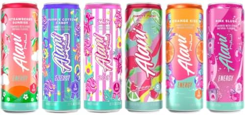 Alani Nu Energy Drinks 6 Flavor Variety Pack - Sugar Free, Low Calorie, 200mg Caffeine, Biotin B Vitamins, Zero Sugar, 10 Calories, 12 Fl Oz Cans, 12 Pack