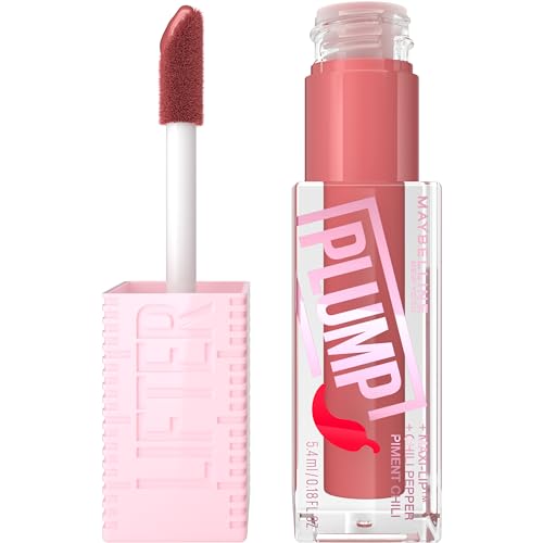 Maybelline Lifter Gloss Lifter Plump, Plumping Lip Gloss with Chili Pepper and 5% Maxi-Lip, Peach Fever, Peachy Nude Cream, 1 Count - Personal Care