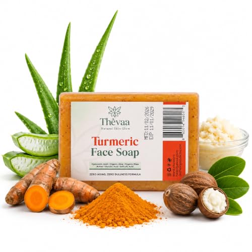 Turmeric Face Soap Aloe Vera & Shea Butter, soap Natural for Face & Body Soap for Dark Spots, Uneven Skin Tone & Underarms Exfoliating Face Wash Helps Improve Breakouts, & Cleanses Skin 100g