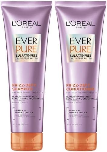 L'Oreal Paris Frizz Defy Shampoo and Conditioner Set, Frizz Control Hair Care with Marula Oil, EverPure, 8.5 Fl Oz, Set of 2 - Personal Care