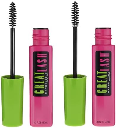 Maybelline Great Lash Washable Mascara Makeup, Volumizing Lash-Doubling Formula That Conditions As It Thickens, Very Black, 2 Count