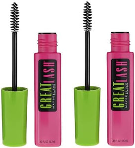 Maybelline Great Lash Washable Mascara Makeup, Volumizing Lash-Doubling Formula That Conditions As It Thickens, Very Black, 2 Count