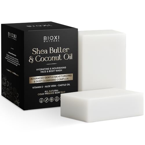 Shea Butter & Coconut Oil Soap Bar - Advanced Gentle Moisturizing & Deep Cleansing Face & Body Wash - Hydrating Natural Korean Cold-Pressed Formula with Vitamin E, Aloe Vera & Castile Oil
