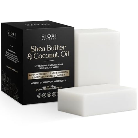 Shea Butter & Coconut Oil Soap Bar - Advanced Gentle Moisturizing & Deep Cleansing Face & Body Wash - Hydrating Natural Korean Cold-Pressed Formula with Vitamin E, Aloe Vera & Castile Oil