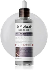 Dr.Melaxin Peel Shot Black Rice Exfoliating Ampoule, Face Exfoliator with AHA BHA Niacinamide Rice Bran Water, Blackhead Remover, Pore Minimizer, Brightening Glass Skin Serum, Korean Skin Care, 2.7 oz