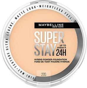 Maybelline Super Stay Up to 24HR Hybrid Powder-Foundation, Medium-to-Full Coverage Makeup, Matte Finish, 220, 1 Count