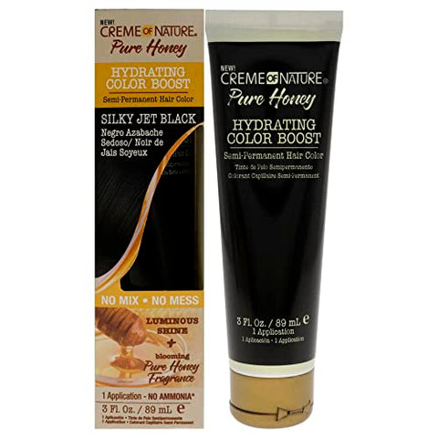 Creme of Nature Pure Honey Hydrating Color Boost Semi-Permanent Hair Color - Silky Jet Black Hair Color Unisex 3 oz - Personal Care