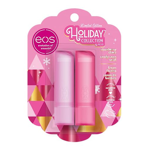 Eos Holiday Lip Balm Gift- Strawberry Cheer & Candy Cane Swirl, Stocking Stuffers, All-Day Moisture Lip Care, 0.14 oz, 2-Pack - Personal Care