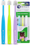 Brilliant Oral Care Child Toothbrush with Soft Bristles and Round Head, for a Kid Approved, Easy to Use All-Around Clean Mouth, Ages 2-5 Years, Sky Blue Lime Lilac, 3 Pack