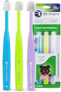Brilliant Oral Care Child Toothbrush with Soft Bristles and Round Head, for a Kid Approved, Easy to Use All-Around Clean Mouth, Ages 2-5 Years, Sky Blue Lime Lilac, 3 Pack