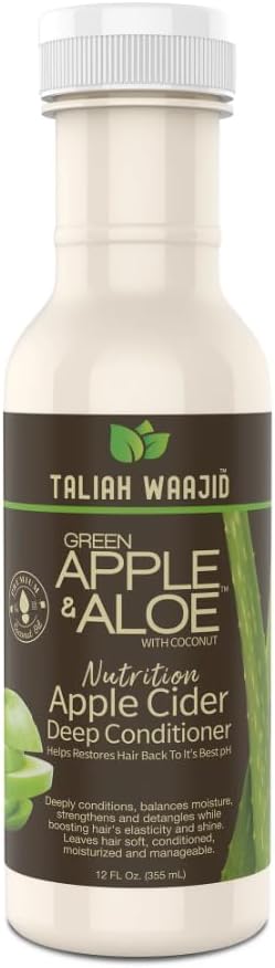 Taliah Waajid Green Apple Aloe with Coconut Nutrition Apple Cider Deep Conditioner | Curl Conditioner Vitamins, Protein Formula | Softer, Smoother Hair Treatment for Thick Curly Hair -12oz (U024)