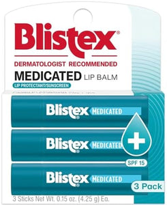 Blistex Medicated Lip Balm SPF 15, 24 Hr Moisture, 0.15 oz, 3 Count
