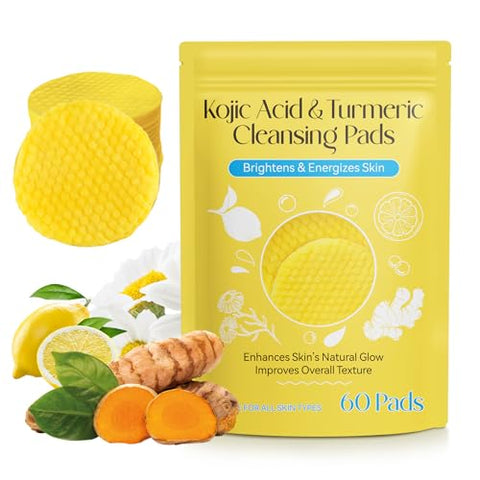 Kojic Acid and Turmeric Cleansing Pads for Face , Turmeric Face Scrub Pads, Cleansing & Exfoliation Balance Skin Oil & Water - Personal Care