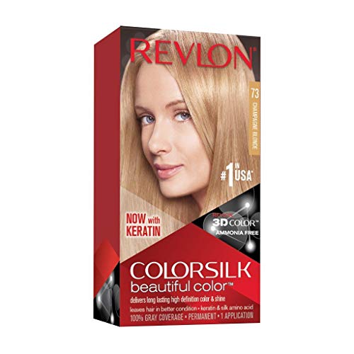 REVLON Colorsilk Beautiful Color Permanent Hair Color with 3D Gel Technology & Keratin, 100% Gray Coverage Hair Dye, 73 Champagne Blonde