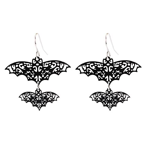 New Black Big Top Deals Halloween Dangle Double Bat Gothic Earrings Masquerade Carnival