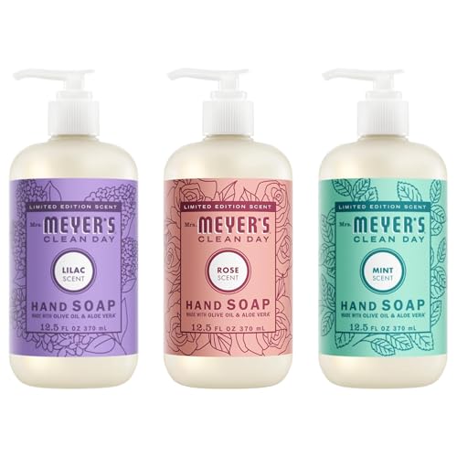 Mrs. MEYER'S Hand Soap 12.5 Fl Oz New Spring Scent Bundle, 1 Rose, 1 Lilac, 1 Mint, 1 CT (Variety Pack) - Personal Care