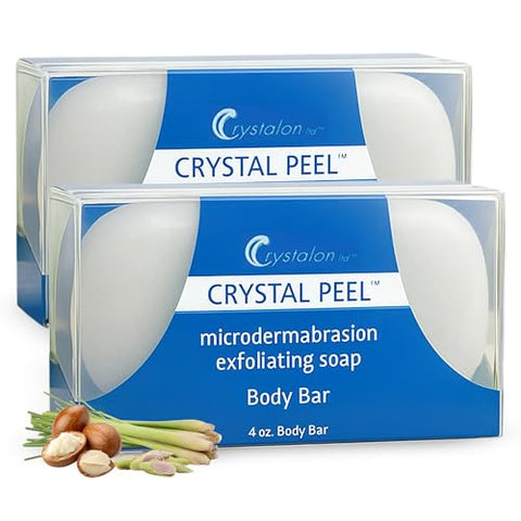 Exfoliating Bar Soap for Men & Women, Crystal Peel Luxury Microdermabrasion Hydrating & Exfoliating Body Soap Bar, Solid Magnesium Mineral Scrub for Buffing Away Dirt & Oil Smooths Skin Lemongrass 4oz