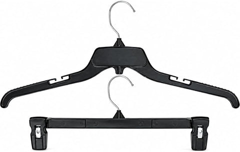 BIGTOPDEALSUSA Black Plastic Hanger Combo Set 40 Pack, 17-Inch Shirt Hangers and 14-Inch Pant Clip Hangers, Notched Shoulders, Metal Clips