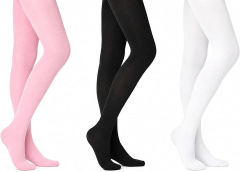 Moret Kids Girls' Ballet and Dance 3-Pack Single Pack Footed Tights - Combination Pack (Pink, Black & White) - Ultra Soft Stretchy Opaque Tights, Large