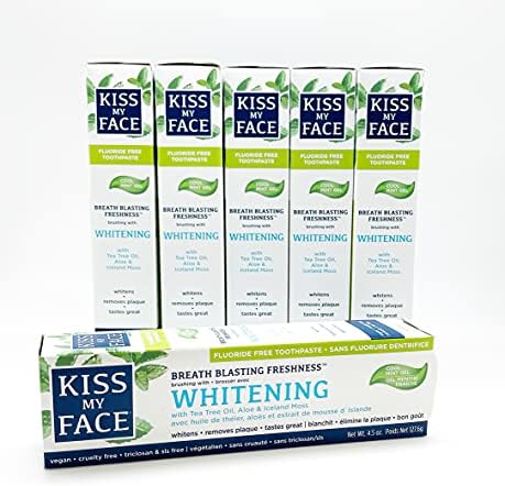 Kiss My Face Toothpaste Whitening Cool Mint 4.5 Ounce (Flouride-Free) (133ml) (6 Pack)