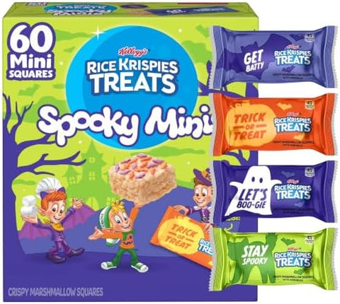 Rice Krispies Treats Mini Crispy Marshmallow Squares, Kids Snacks, Cereal Bars, Halloween, 23.2oz Box (60 Bars) - Personal Care