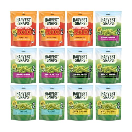 Big Top Deals USA Harvest Snaps Variety Pack, 12 Bags, 35.7 oz Total, Savory Variety Mix, Crunchy Loops Honey BBQ, Garlic Butter, Lightly Salted, Caesar, White Cheddar, Baked Veggie Snack Crisps