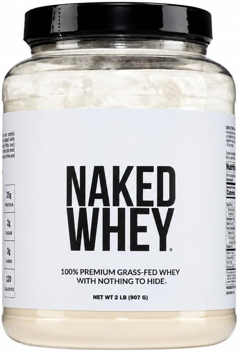 NAKED Whey 2LB 100% Grass Fed Whey Protein Powder - Only 1 Ingredient, Unflavored Whey Protein, NSF Certified, Undenatured, Gluten Free, Soy Free, No GMOs, No Preservatives
