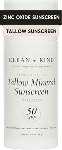 Organic Beef Tallow Sunscreen SPF 50 Zinc Oxide Unscented - Personal Care