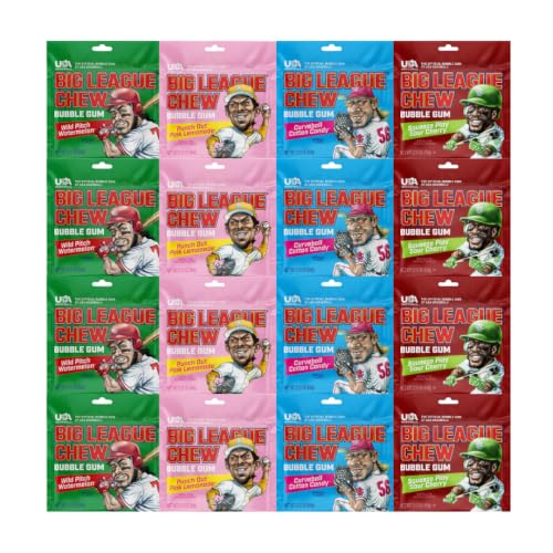 Variety Pack Big League Chew Bubble Gum, 16 Pack (2.12 oz Each) – Chewing Gum Bulk Pack for Kids & Adults, Classic Shredded Gum Style - Personal Care