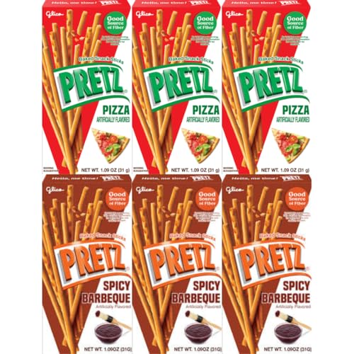 Baked Snack Sticks Variety Pack – 3 Pizza & 3 Spicy Barbecue, 1.09 oz Individual Packs, Crunchy and Savory Treats for Kids & Adults, Convenient 6-Pack